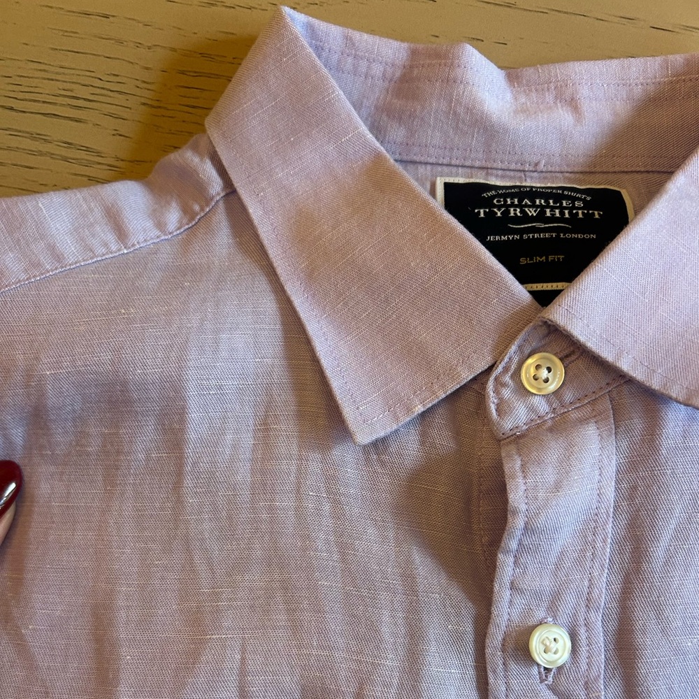 Charles Tyrwhitt Lavender Button Down Shirt Slim Fit - Picture 3 of 5